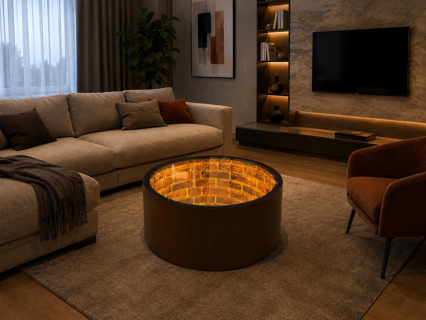 Beistelltisch aus Holz mit Glas Tischplatte und 3D LED Beleuchtung