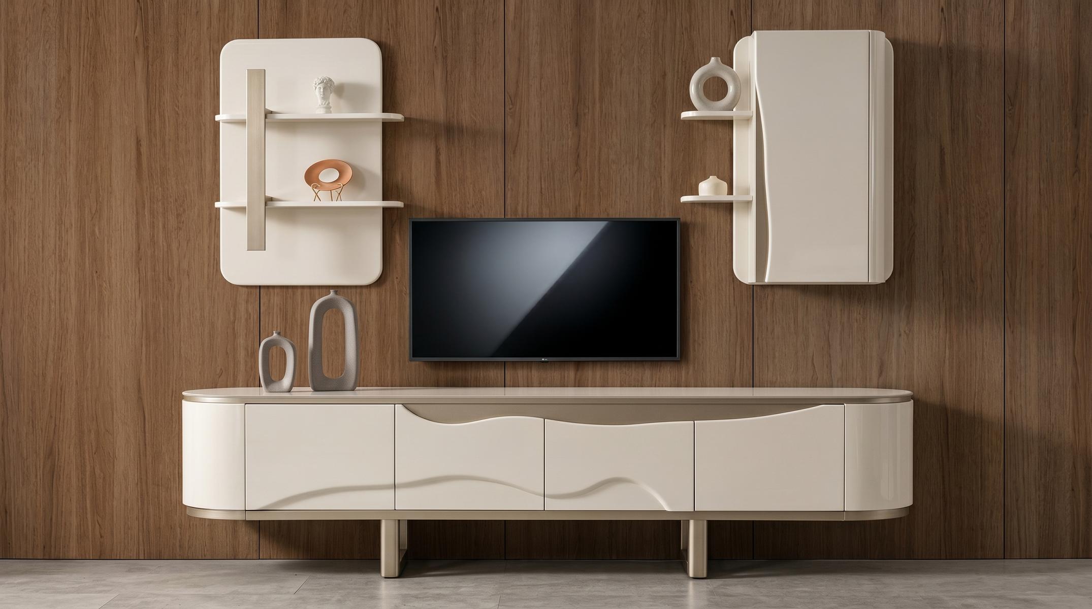 Wohnwand set TV-Lowboard Wandregal Hängeschrank Minimalistisch Edel