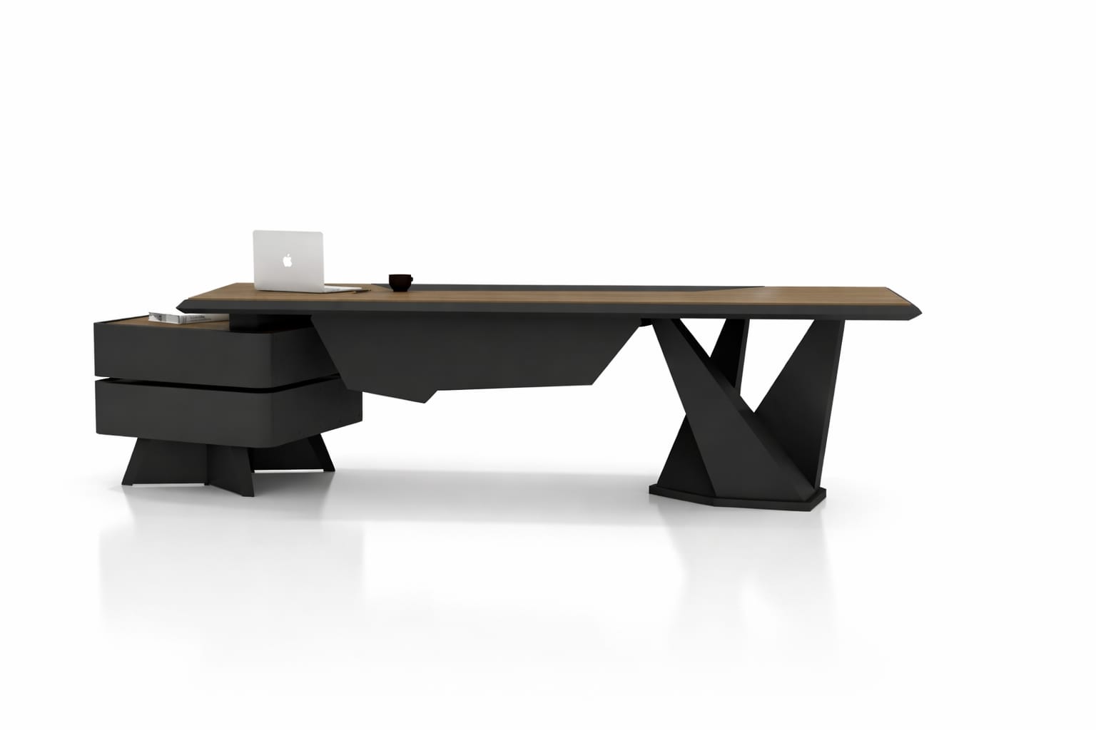 Schreibtisch Schwarz Bucherregal modern Design Arbeitsplatz