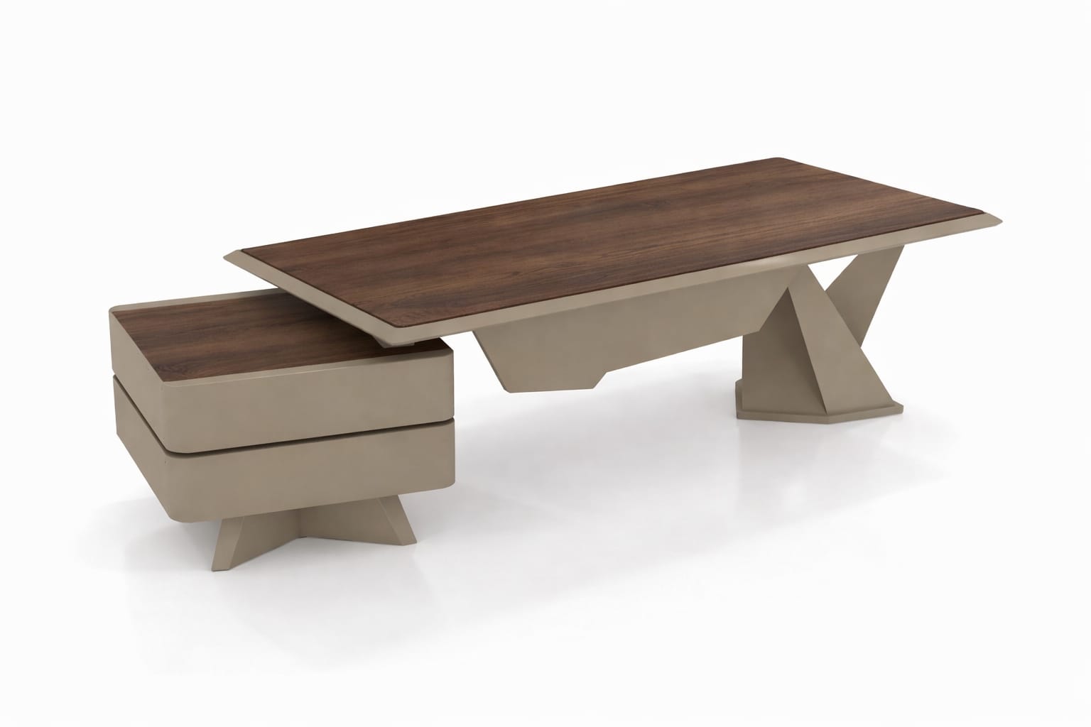 Design Schreibtisch Nussbaum Beige Holz Metall modern Wohnzimmer