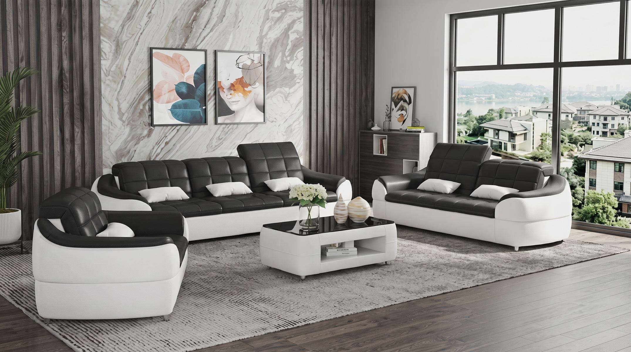 Sofa Set 3+2+1 Modern Schwarz Premium LED Couchtisch Luxus Exklusiv *