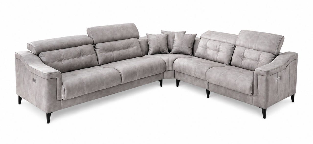 Stilvolles Graues Ledersofa  Exklusive Eckcouch L-Form Polstersofa
