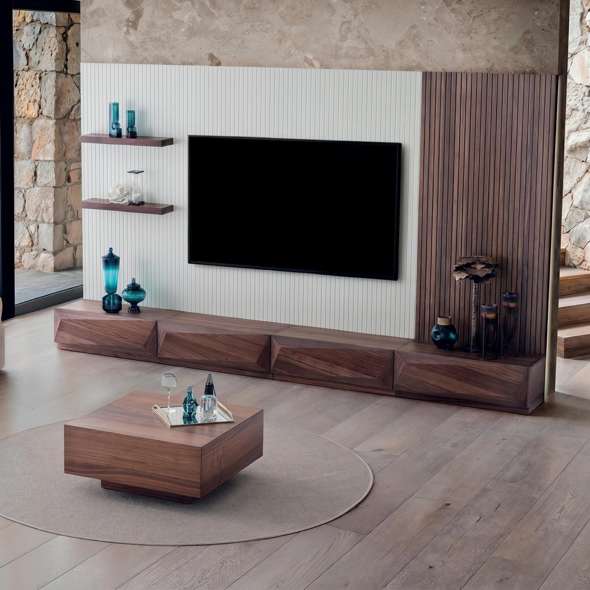 TV Wohnwand Modern Braun Elegant Anbauwand Lowboard Set Möbel