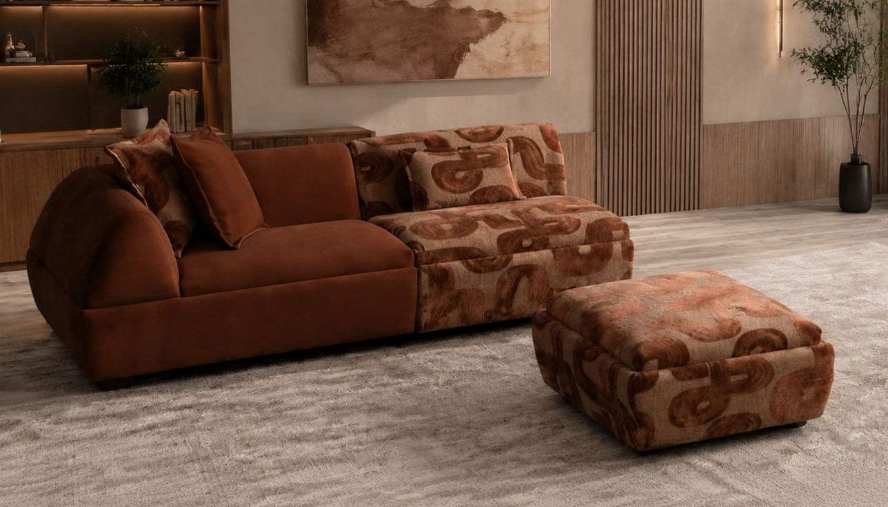 3 Sitzer Sofa Pouff Braun Wohnzimmer Stil Modern geräumig komfortabel