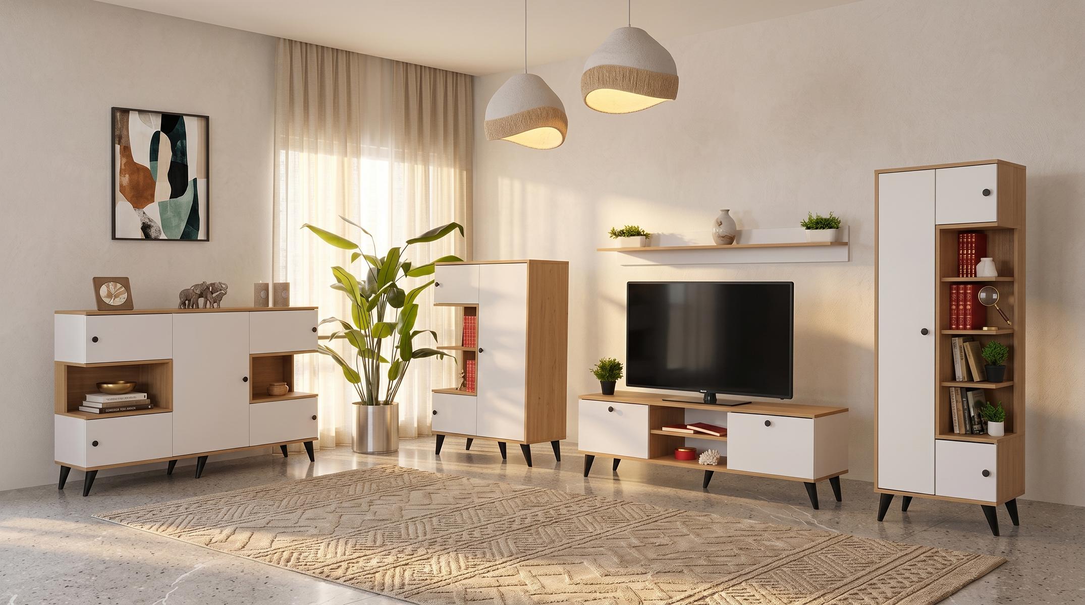 Weißes TV-Set Konsole TV-Unterschrank Regal Bücherregal Wohnzimmermöbel