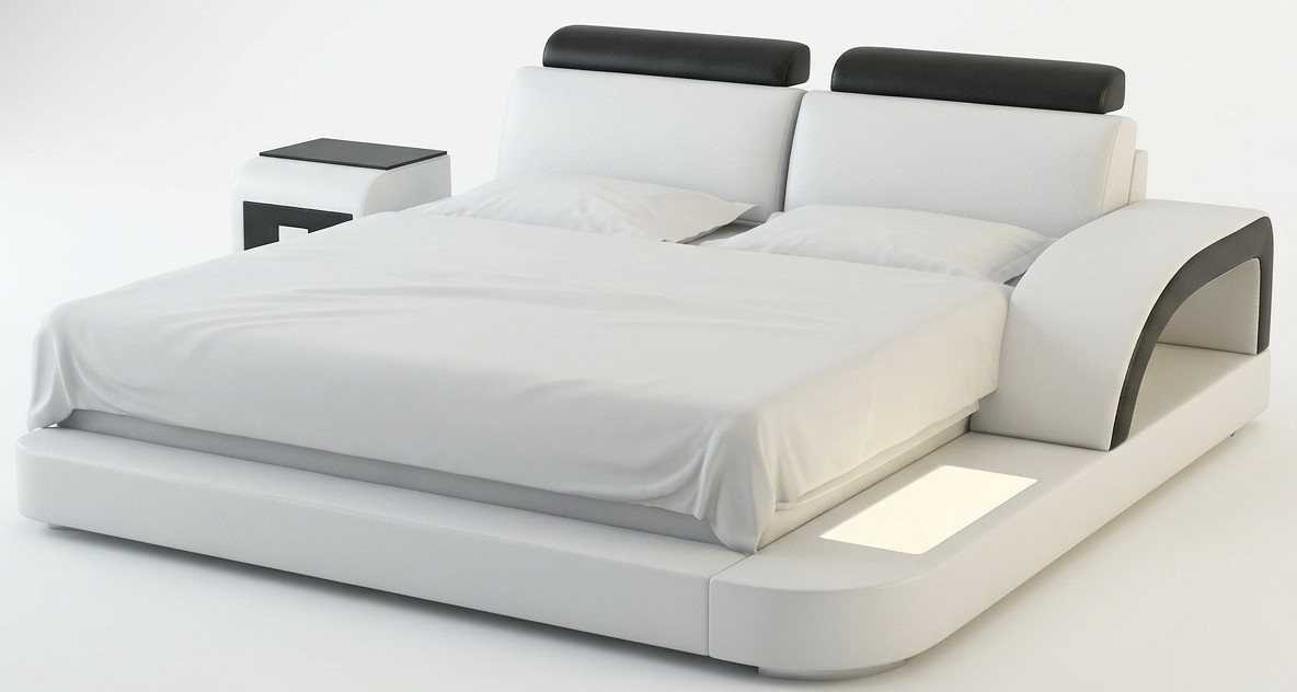 Luxus Schlafzimmer Bett mit Premium Design LED und praktischem Regal