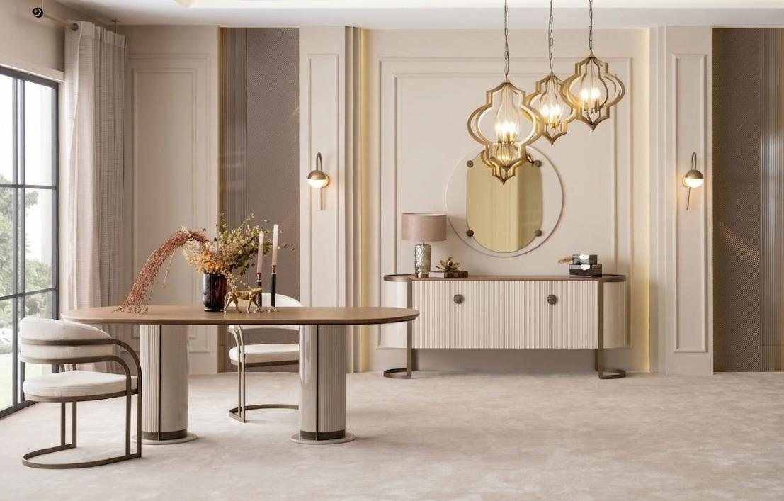 Designer Esstisch Garnitur mit Stuehlen Sideboard Spiegel