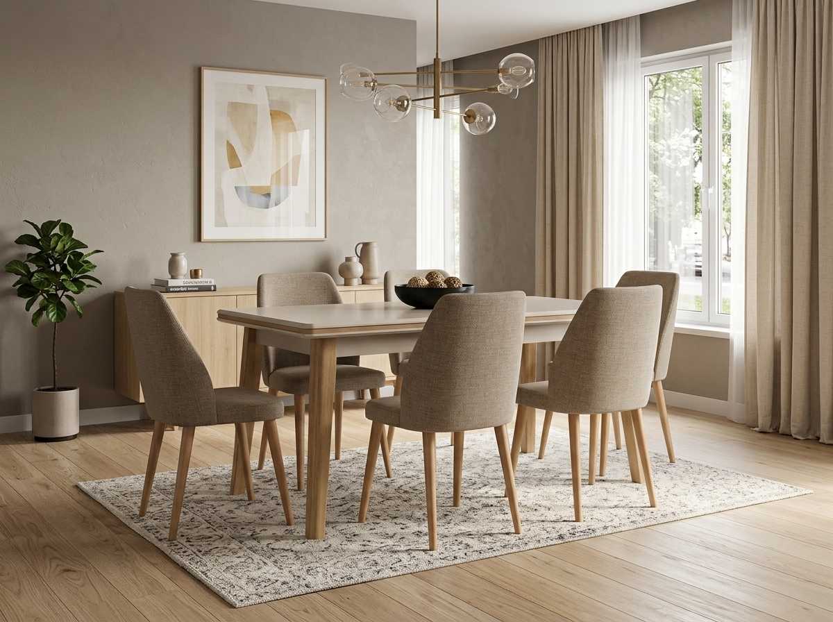 Essgruppe Beige Modern Luxus Esstisch Stuehle Gruppe Tisch
