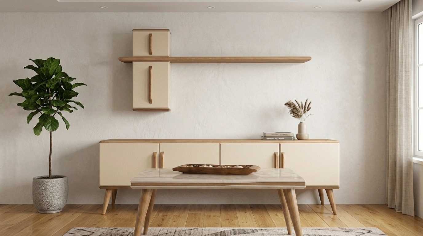 Wohnzimmer Set Beige Modern Luxus Sideboard Regal Couchtisch