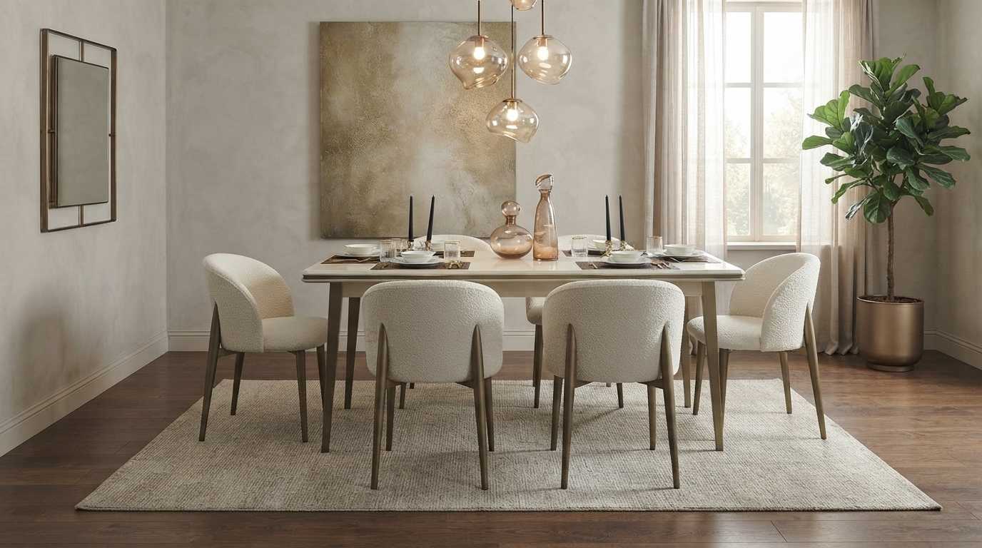 Essgruppe Beige Modern Luxus Esstisch Set Tisch 4x Stühle