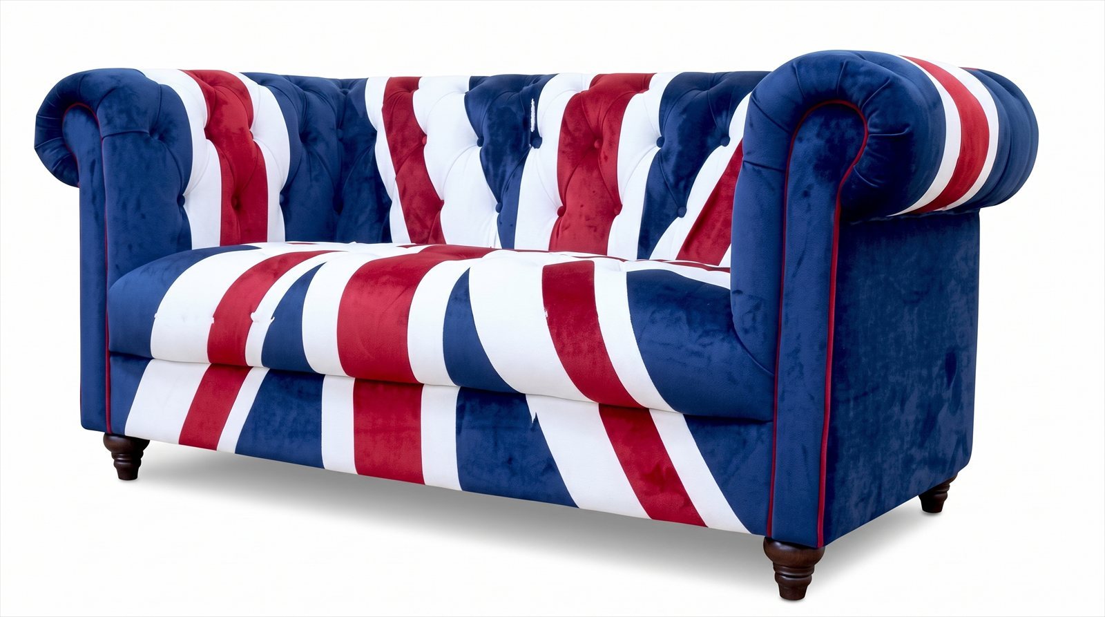 Chesterfield 2-Sitzer Sofa Union Jack Samt British Style Vintage Retro