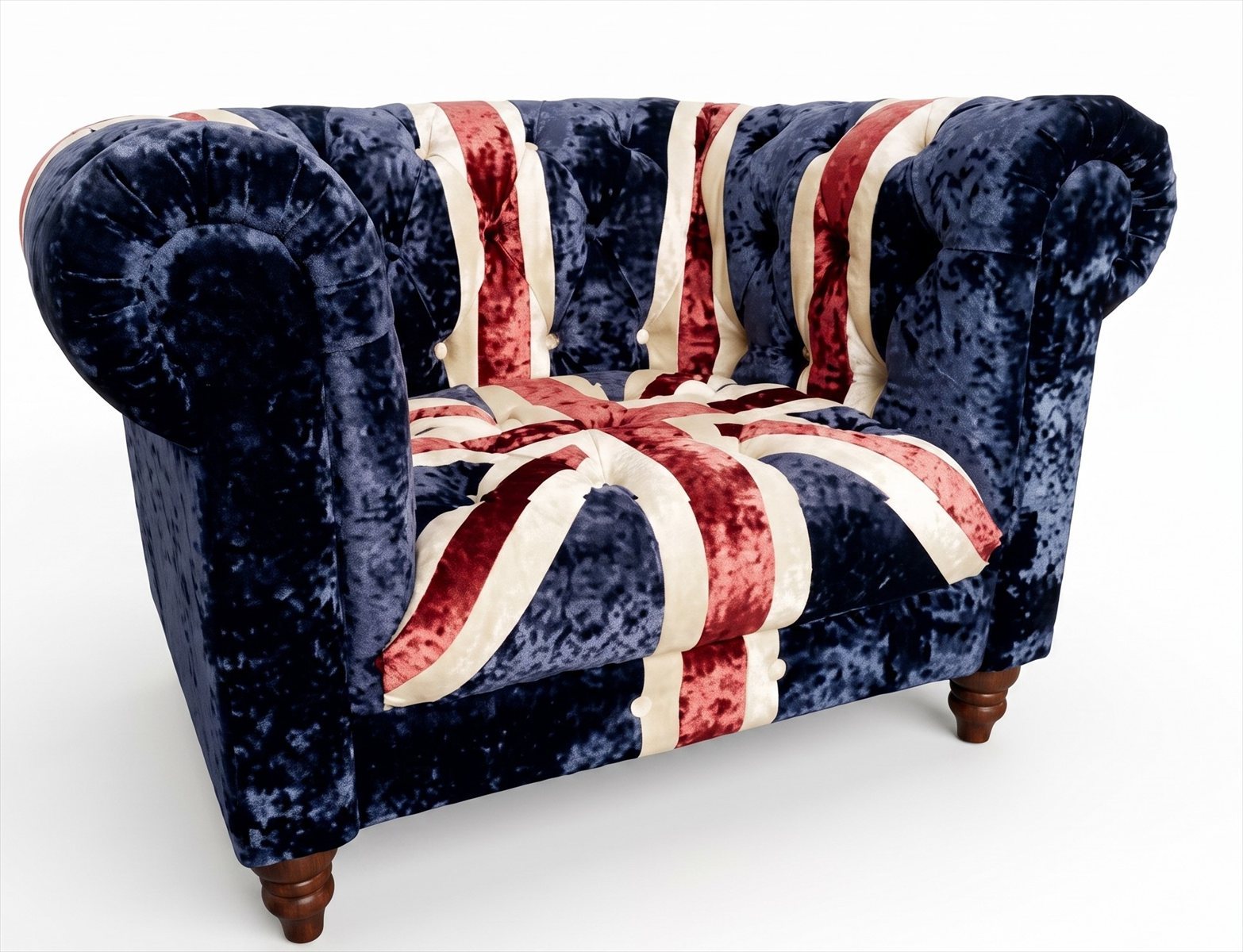 Chesterfield Sessel Union Jack Samt British Style Vintage Dunkelblau