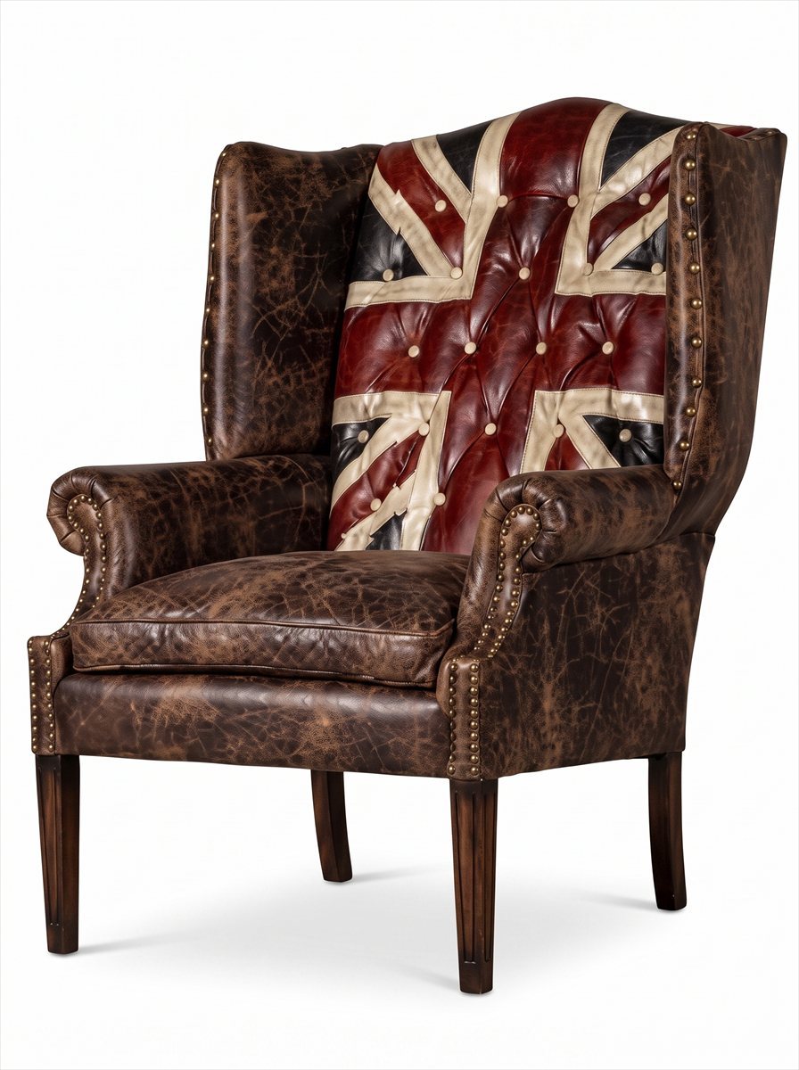 Sessel Union Jack Chesterfield Ohrensessel Vintage British Antikbraun