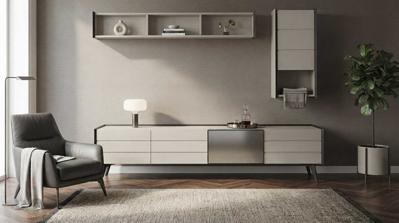 Lowboard Wandregal Beige Schwarz Modern Edel Regal Set