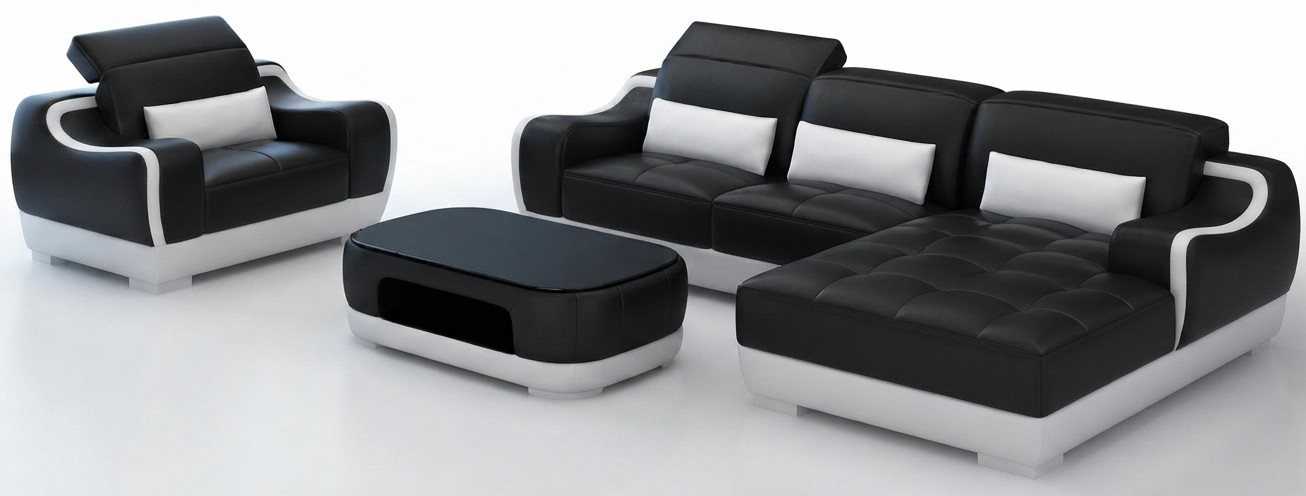Elegantes Schwarzes Ecksofa L Form Wohnzimmer Sessel Couchtisch Design