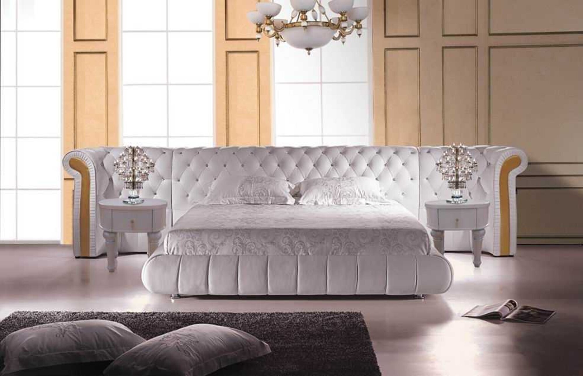 Chesterfield Doppelbett Designer Polster Doppel Ehe Bett Betten XXL Leder S-9056