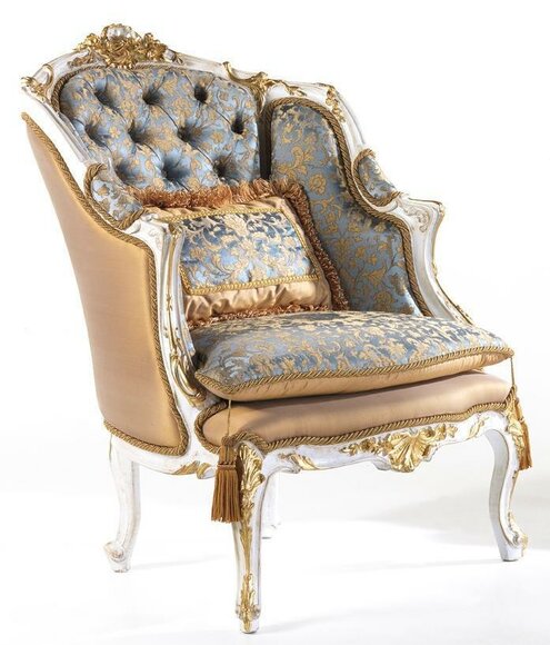 Sessel Bibliothek Lese Stuhl Ohrensessel Sofa Italienische Polster Möbel Luxus
