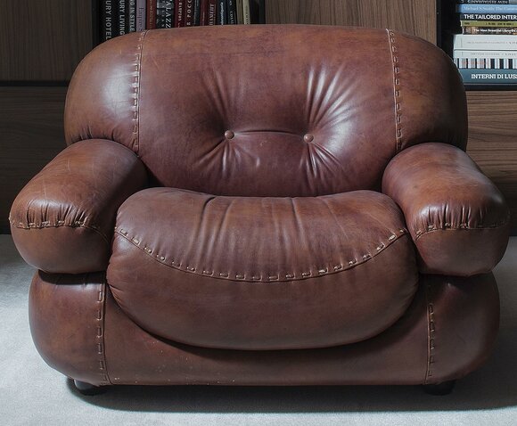 Vintage Leder Sessel Wohnzimmer Echtleder Polster Fernseh Italienische Möbel Neu