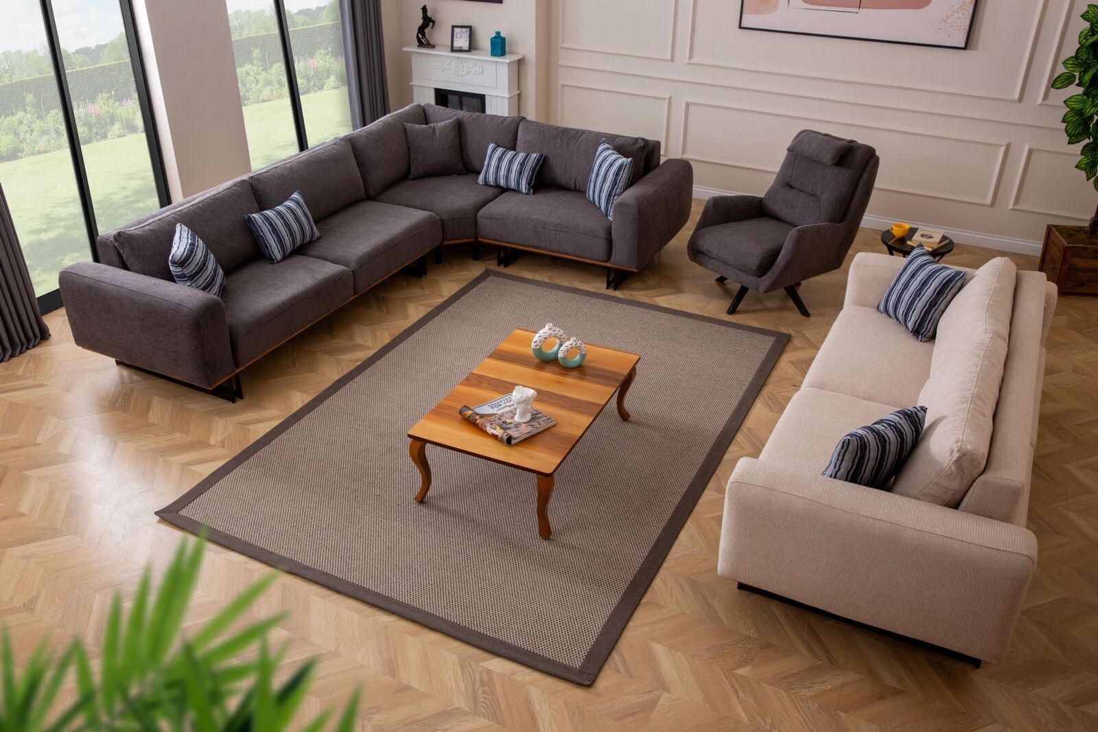 Designer Wohnzimmer Set Wohnlandschaft Ecksofa L-Form 3 Sofa Sessel 3tlg