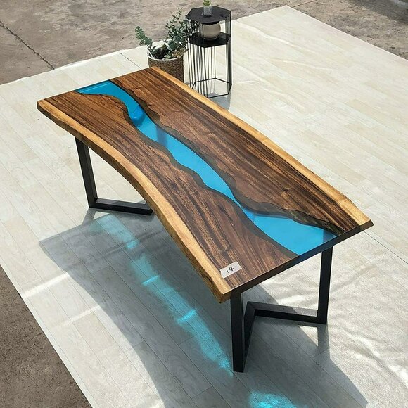 Epoxidharz Couchtisch River Table Echtes Holz Massiv Tische 120x60