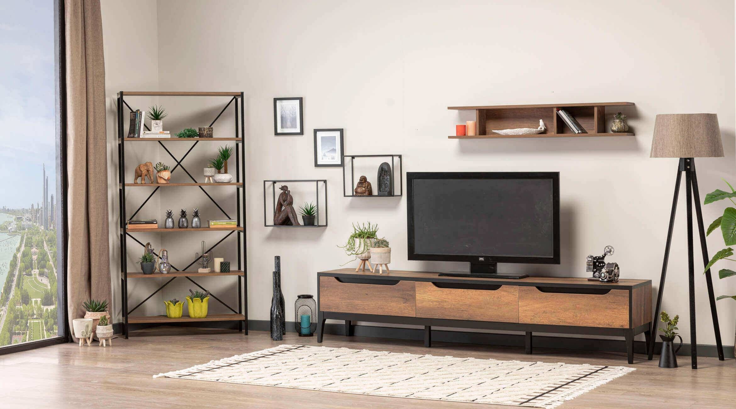 Luxus Wohnwand Modern Holzmöbel TV Ständer Wandregal Wohnzimmer Bücherregal