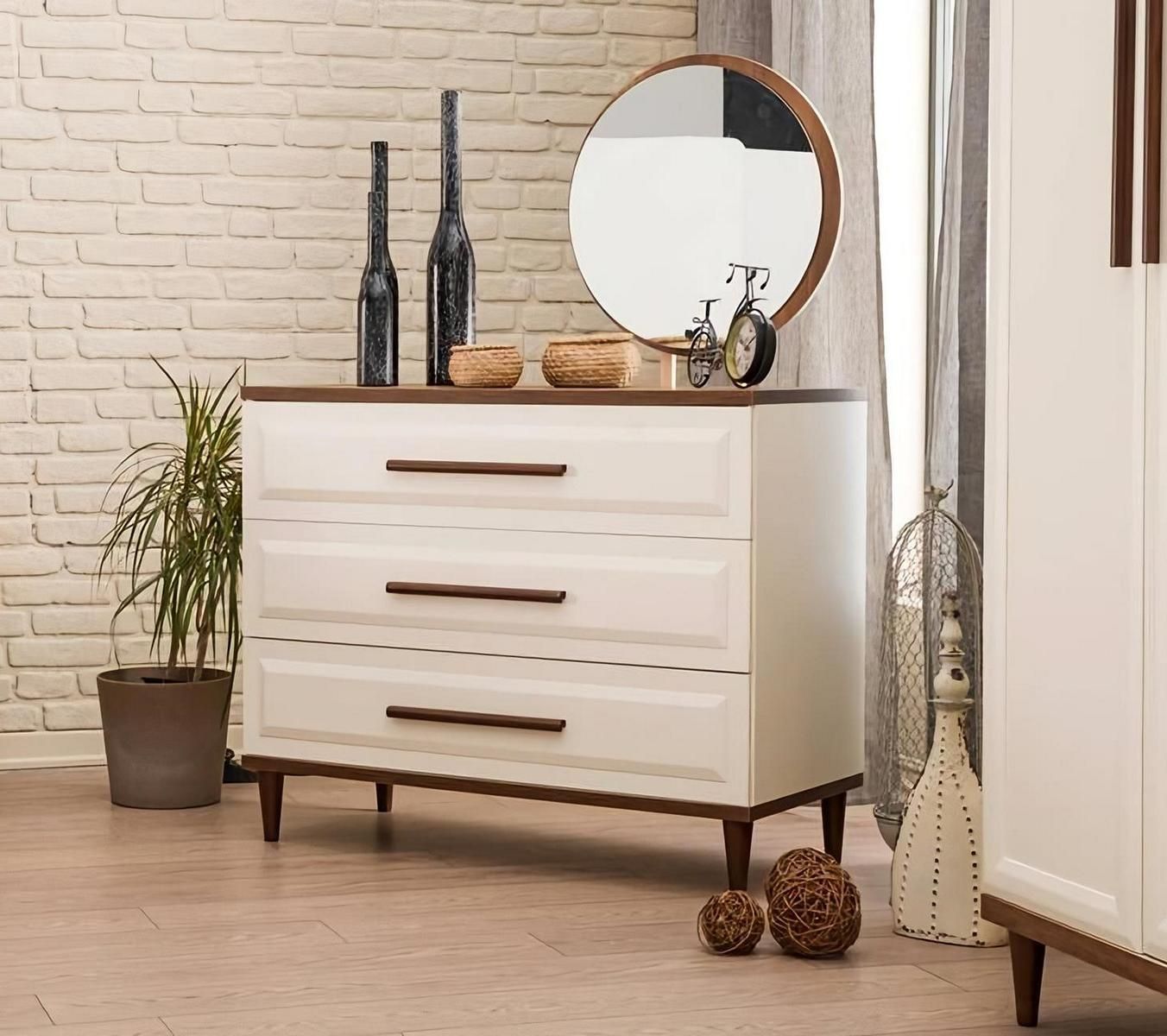 Kommode mit Spiegel Schlafzimmer Design Holzmöbel Einrichtung Sideboard