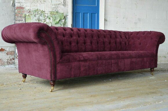 Chesterfield Sofa 3 Sitzer Stoff Couch Polster Sitz Sofas Textil 225cm Bordaux