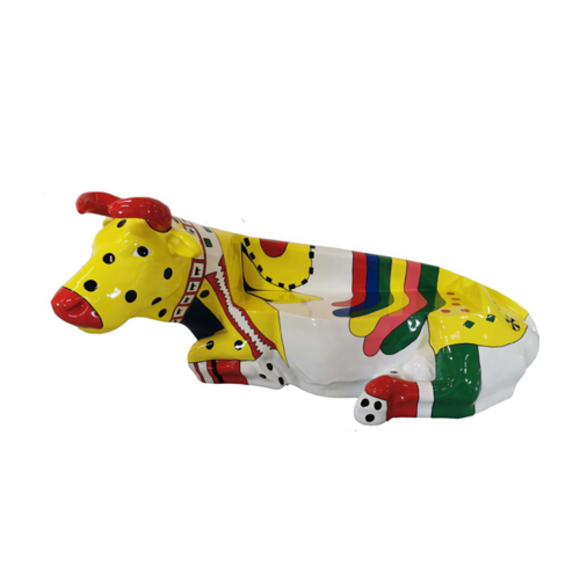 Moderne Design Kuh Bemaltes Rind Skulptur Statue 98x200cm Garten