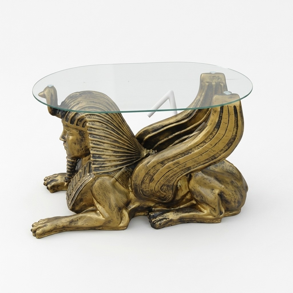 Ägypten Glastisch Couch Neu Beistell Glas Tische Pharao Sphinx Oval Tisch
