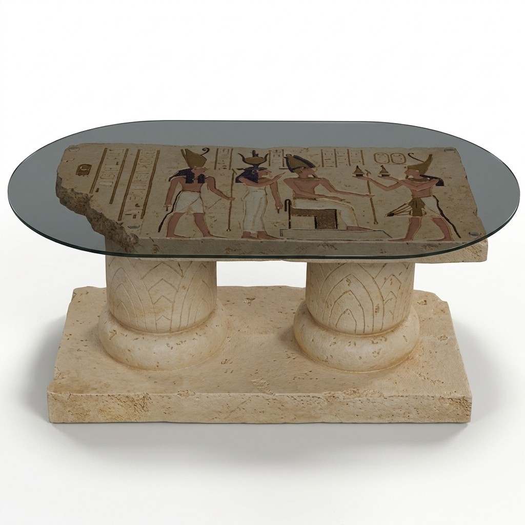 Ägyptische Couchtisch Glastisch Tische Säulen Statuen Figuren Neu
