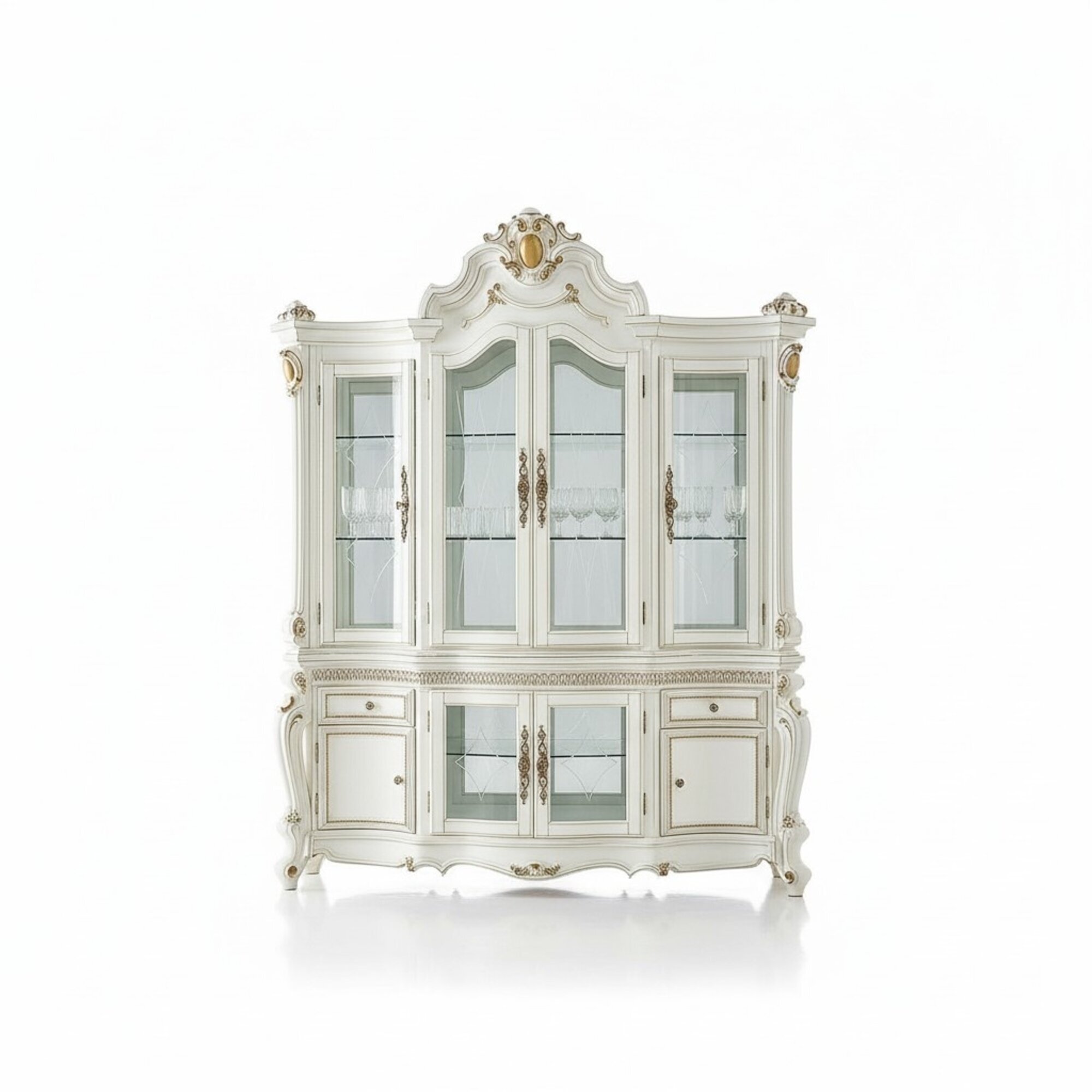 Anrichte Luxus Schaufenster Vitrine Glas Schrank Antik Stil Möbel Barock
