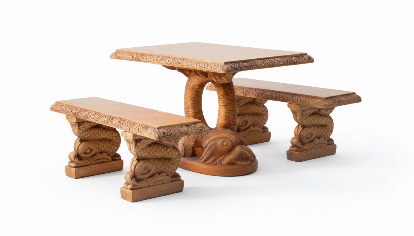 Antik Garten Stil Möbel Rustikal Stein Tische Terrasse Fisch Form
