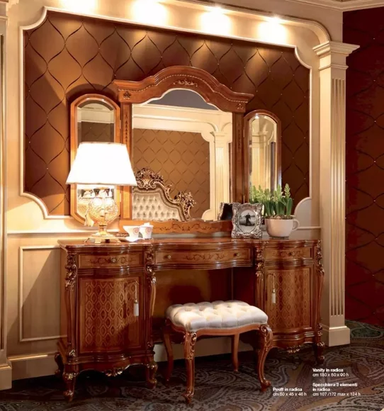 Luxus Schminktisch Spiegel Frisiertisch Braun Schlafzimmer Set