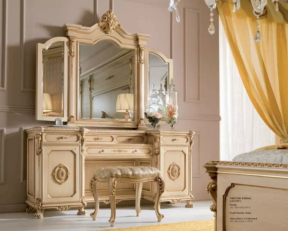 Schminktisch Spiegel Luxus Konsolentisch Beige Schlafzimmer Set