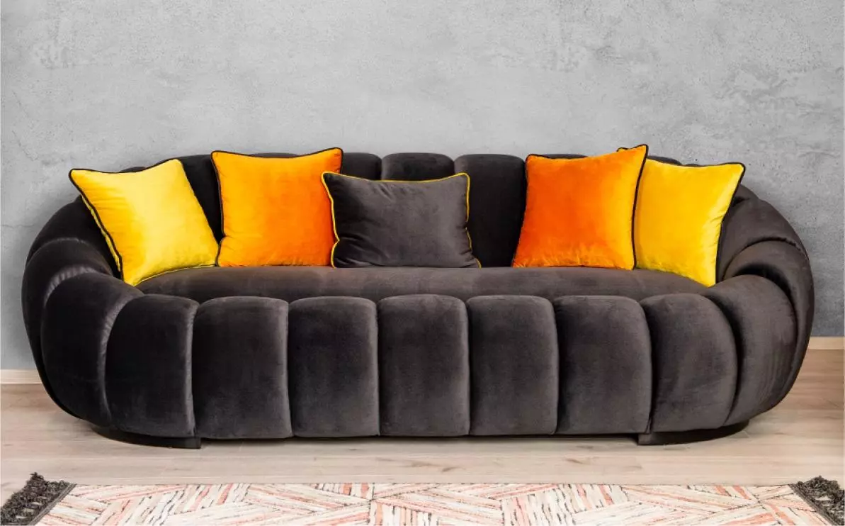 Großer Ovaler Dreisitzer Schwarze Couch Polstersofas Weiche Möbel
