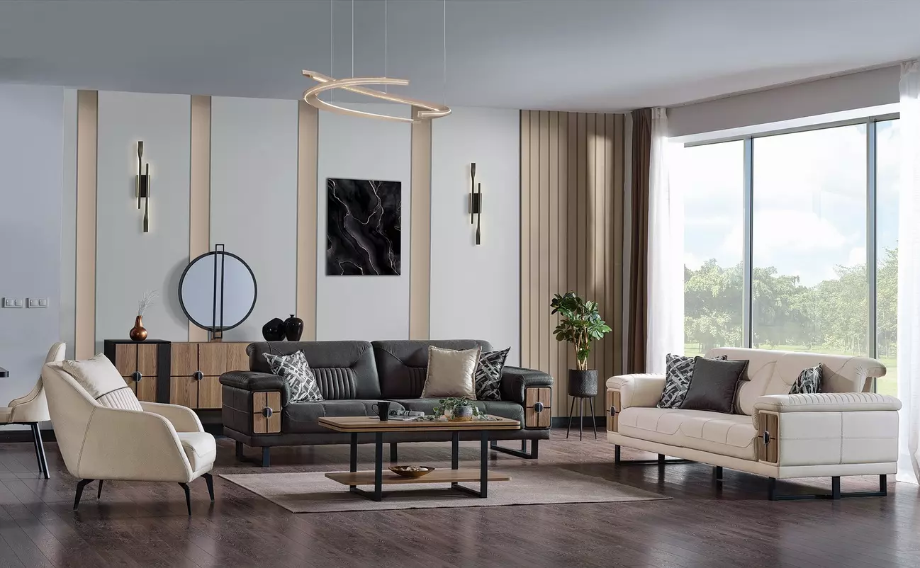 Sofagarnitur 3+3+1 Sitzer Wohnzimmer Set Textil Komplett Sofa Sessel