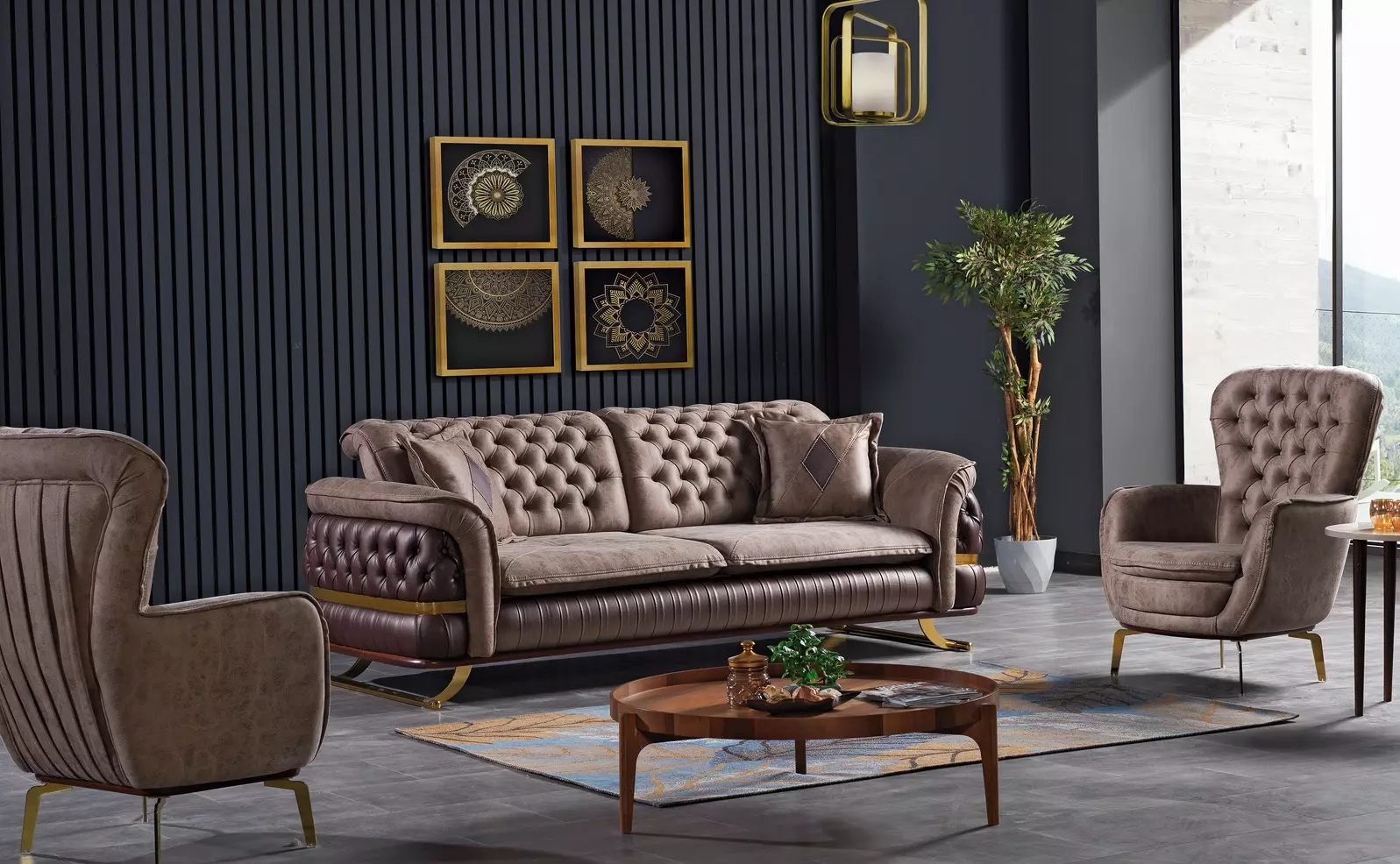 Designer Sofagarnitur 3+3+1 Sitzer Couch Sitzgarnitur Set Chesterfield