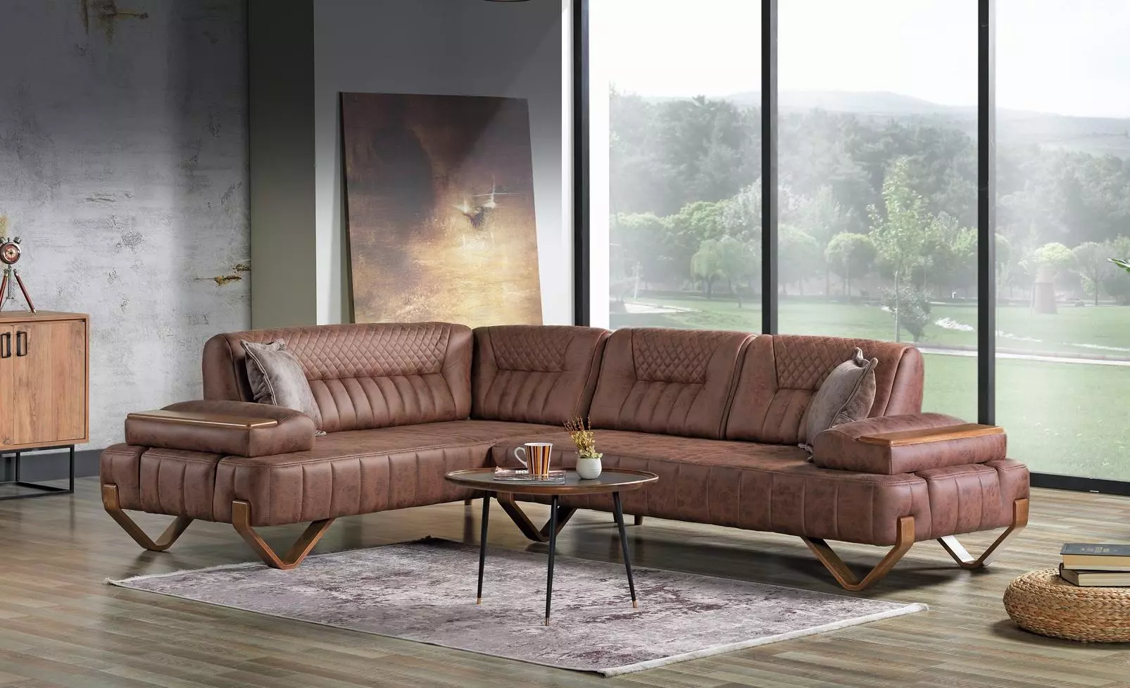 Ecksofa Wohnlandschaft Farbe Braun L-Form Sofa Neu Wohnzimmer Ecksofa