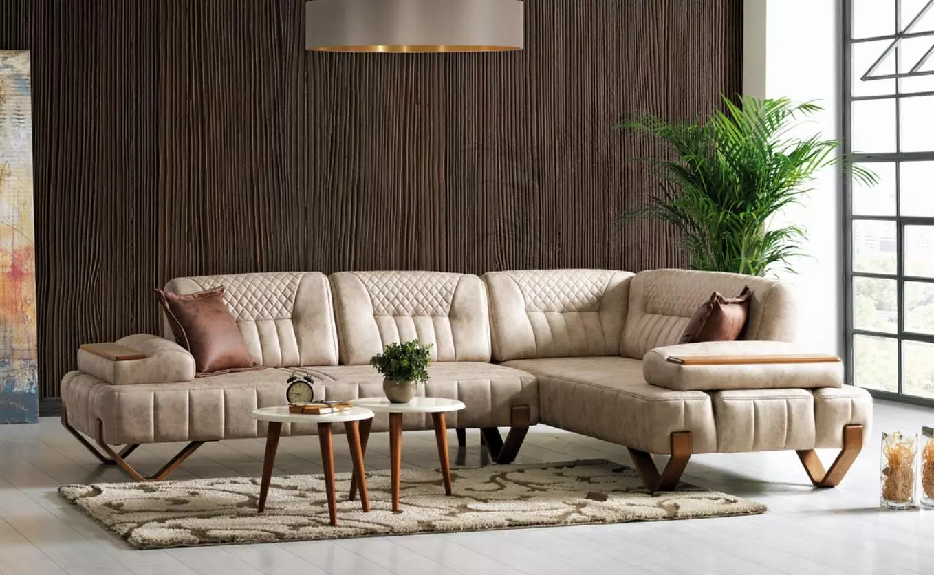 Ecksofa Wohnlandschaft Farbe Beige L-Form Sofa Neu Wohnzimmer Ecksofa
