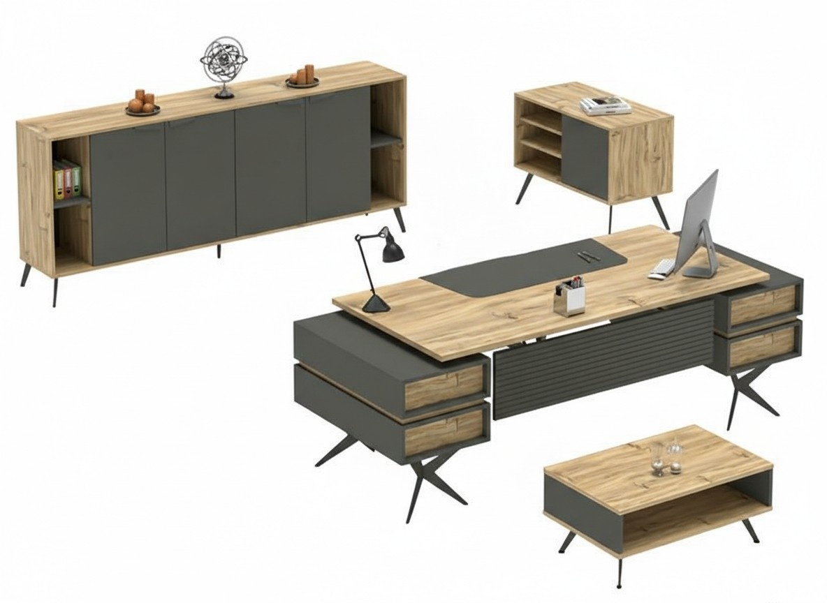 Arbeitszimmer Couchtisch Tisch Sideboard Kommode Beige Büroeinrichtung