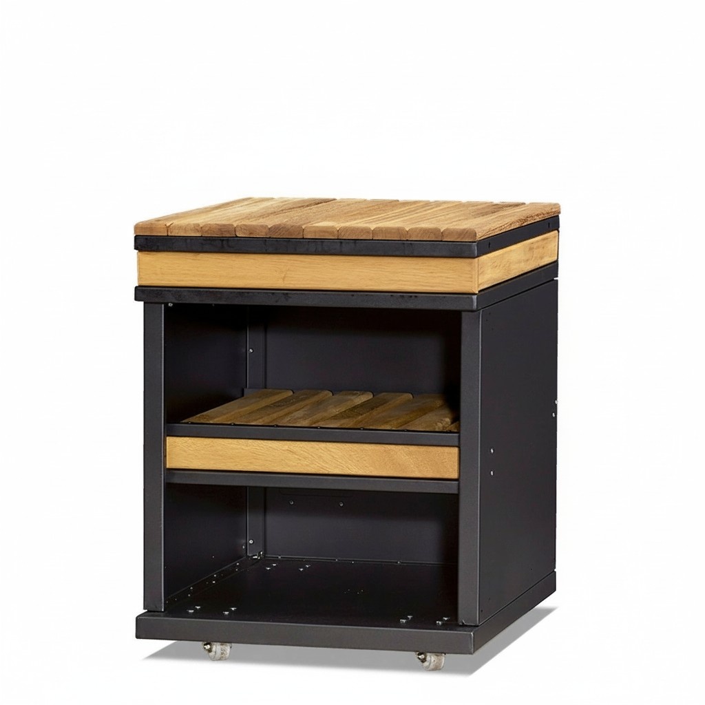 Außenküchenmodul aus Holz und Edelstahl in Braun für Garten