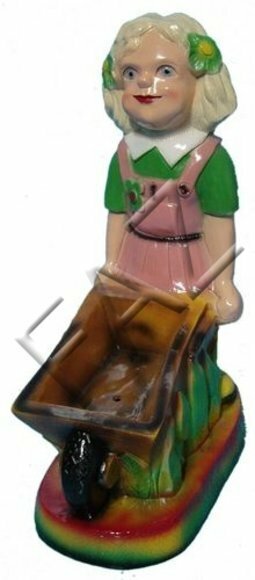 Design Mädchen mit Schubkarre Garten Statue Skulptur Figuren Skulpturen