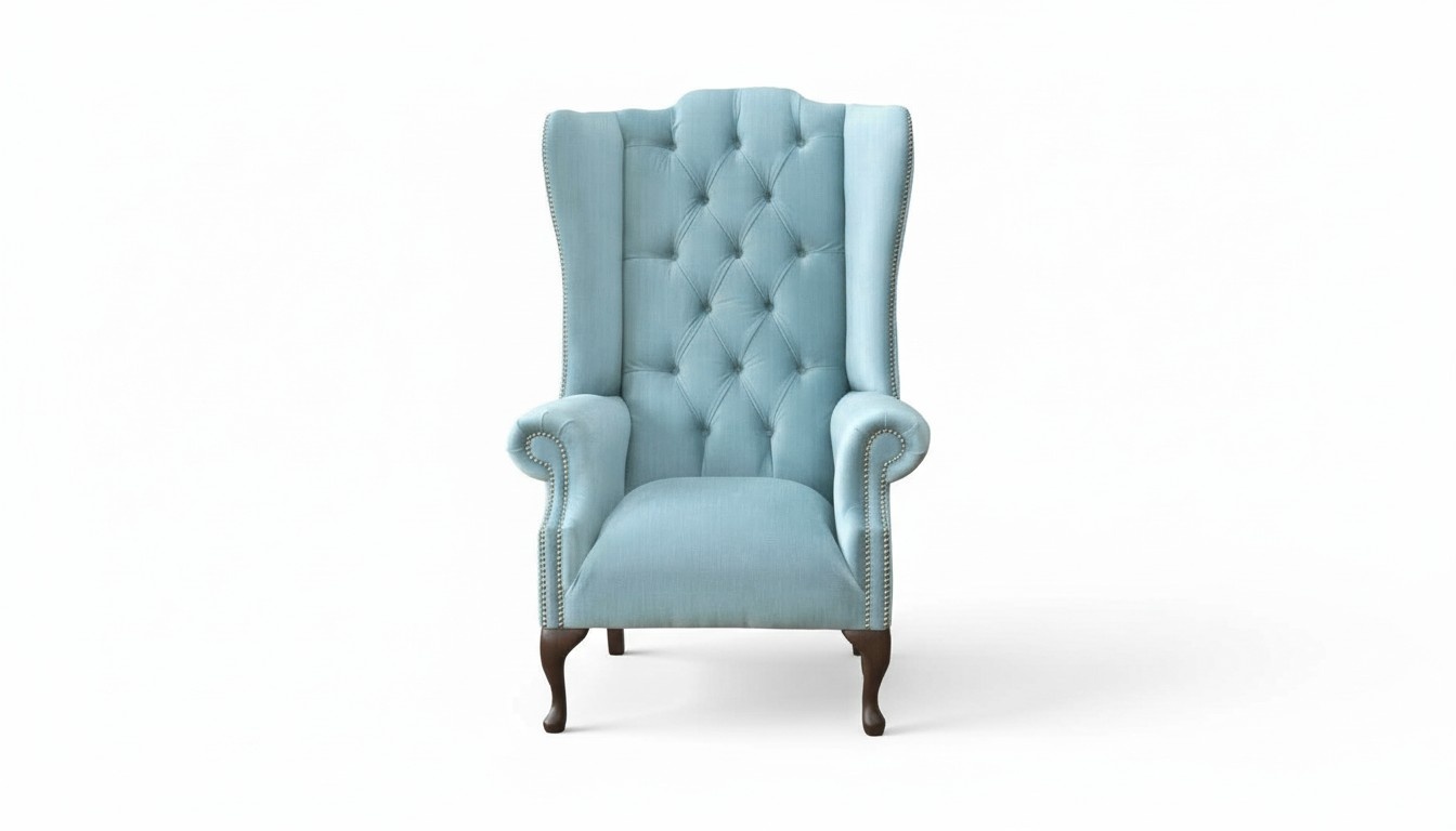 Babyblauer Ohrensessel Sessel Design Polster Sofa Couch Chesterfield Textil