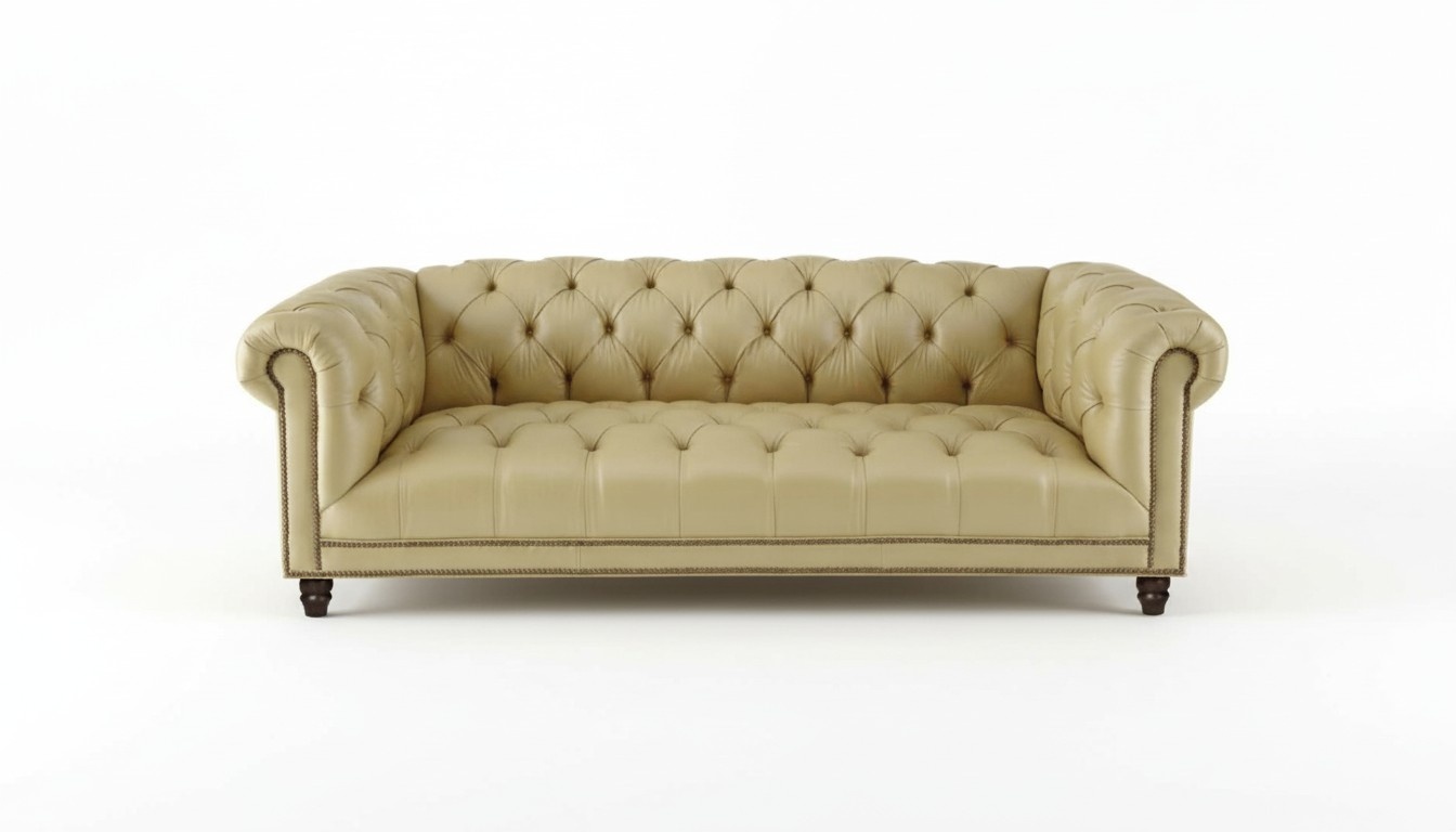 Beige Dreisitzer Leder Chesterfield Wohnzimmer Modern Design Couchen Sofa Neu