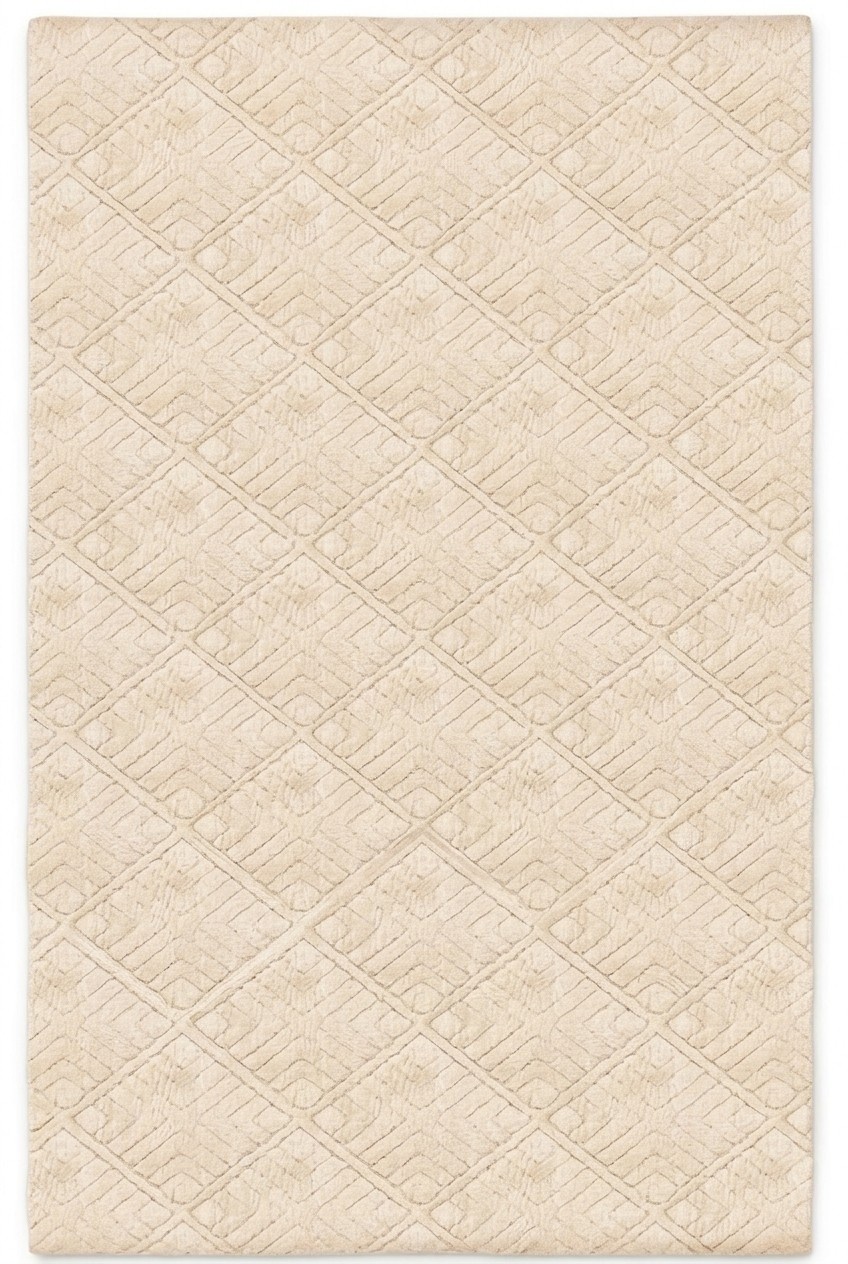 Beige Teppich Wohnzimmer Flur Teppich Kurzflor Unifarben Rauten Muster