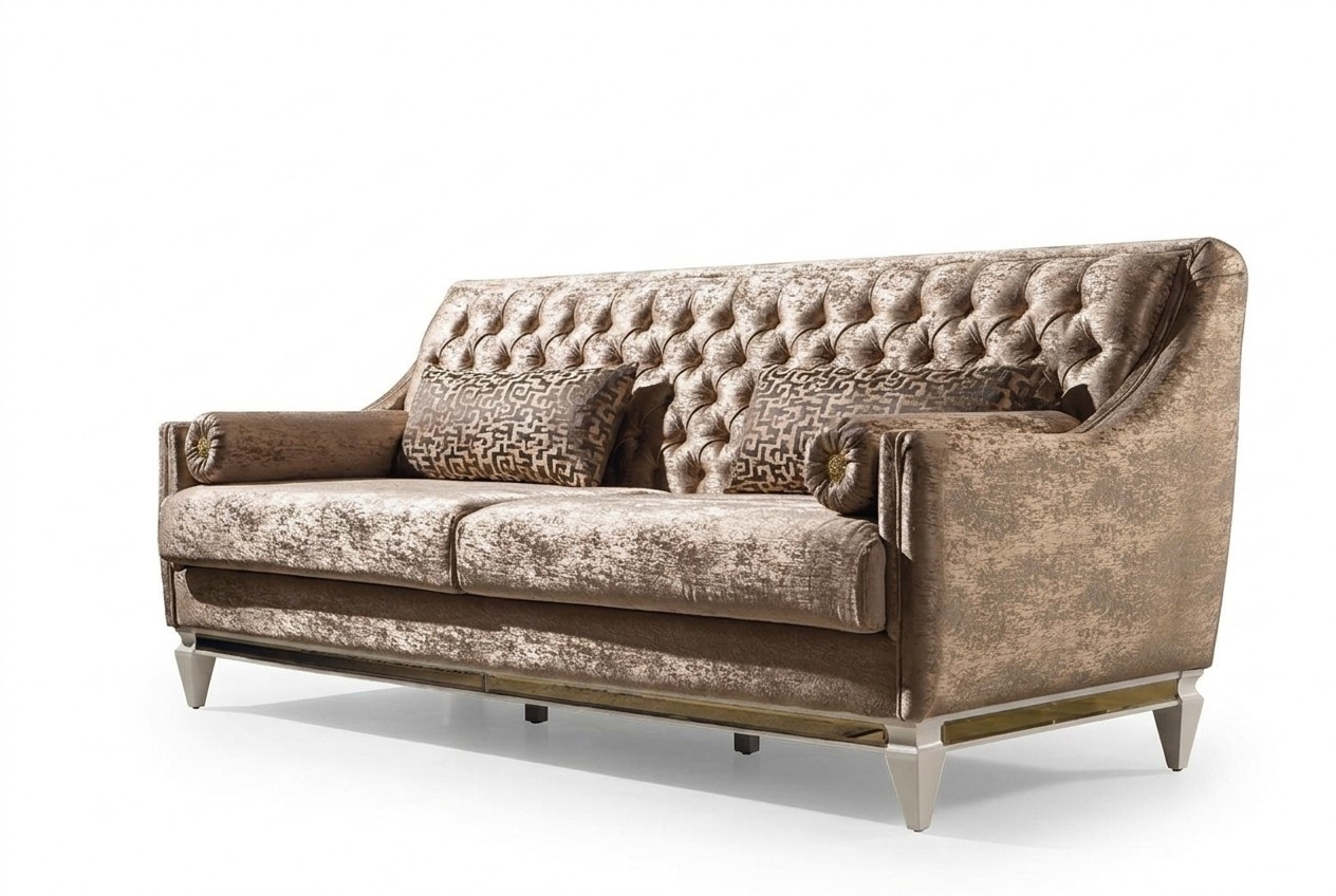 Beiger 3-Sitzer Textilsofa Chesterfield Dreisitzer Polster Couchen 3-er