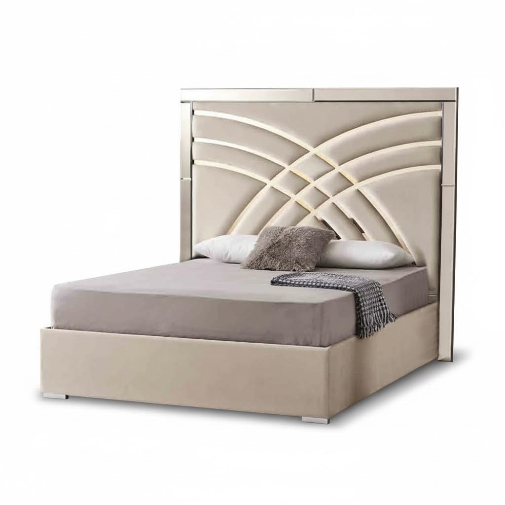 Beiges Doppelbett Designer Schlafzimmer Bettrahmen Luxuriöse Möbel