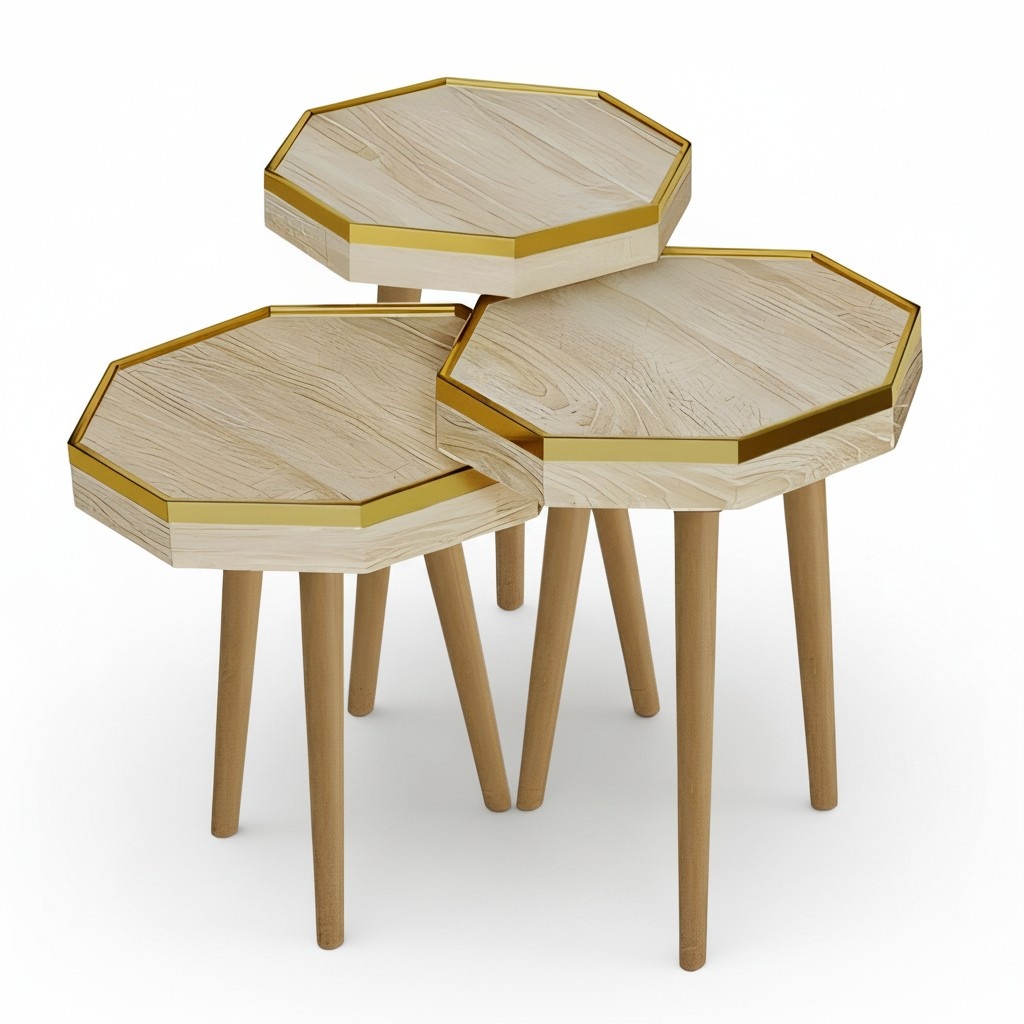 Beistelltisch aus Holz in Beige modern eleganter Wohnstil