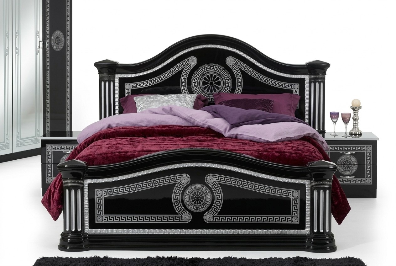 Bett 2x Nachttische 3tlg. Italienische Möbel Schlafzimmer Betten Holz Neu
