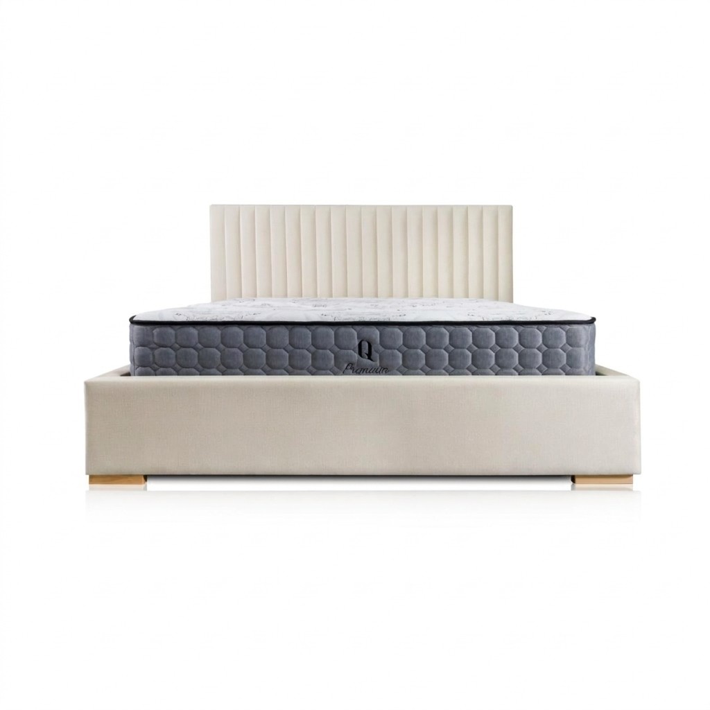 Bett Weiß Doppelbett Holz Modern Elegantes Bett Polster Stoff Schlafzimmer Neu